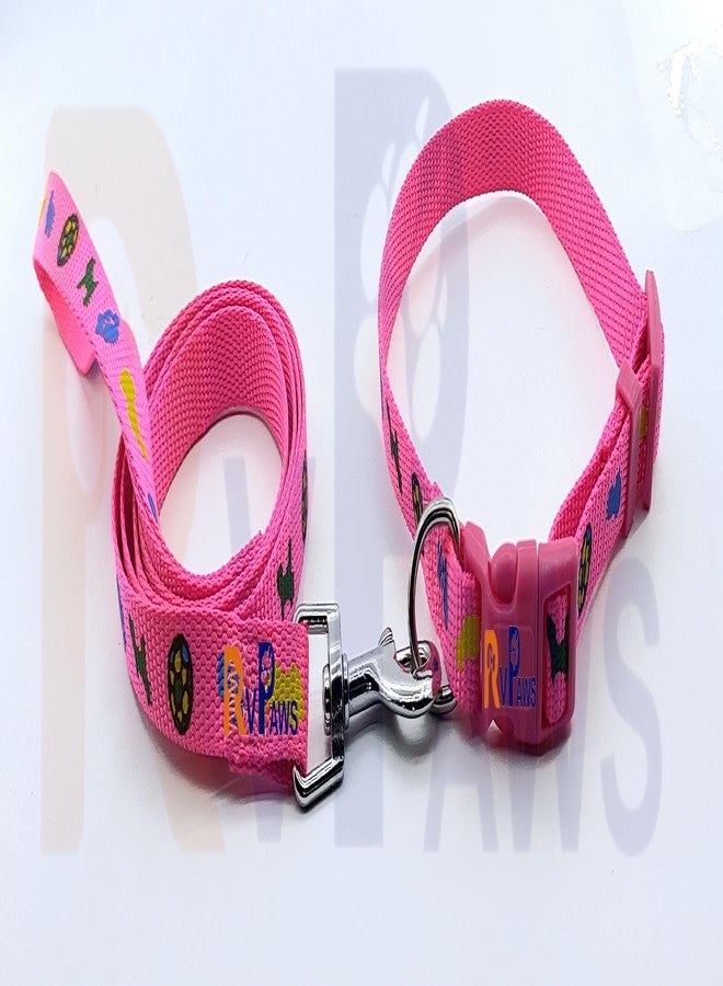 Pups&Pets طقم طوق ومقود من النايلون من Pups&Pets، مزين بطبعة جرو، طوق نايلون قابل للتعديل مع مقود للجراء الصغيرة والمتوسطة، طقم طوق سريع الفتح وجيد التهوية للكلاب الصغيرة (وردي) - Image 2